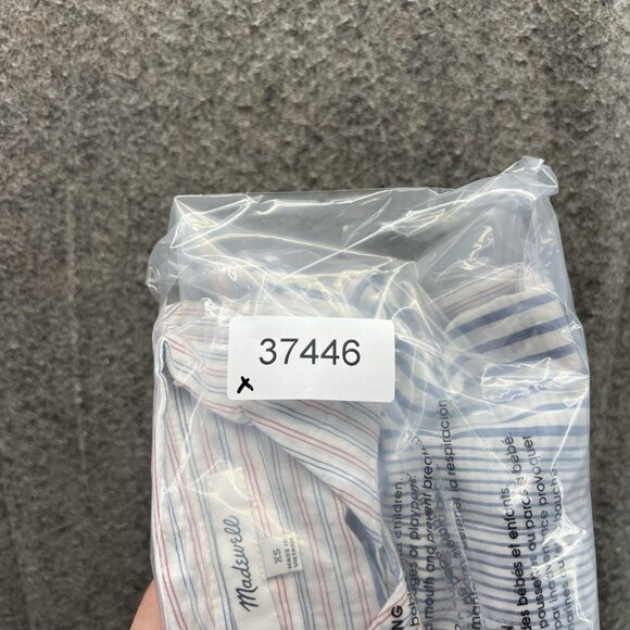 Madewell Shirt Womens XS White Blue Red Striped Short Sleeve Button Front Hemp - Picture 11 of 11